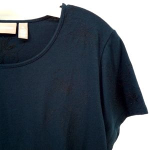 NWT Croft & Barrow Petite PL Navy Blue Floral Etched Shirt 100% Cotton Top